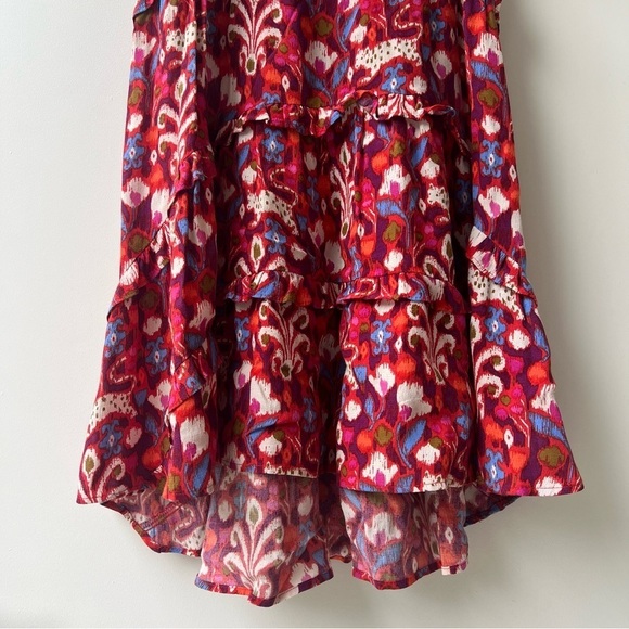 By Anthropologie Robin Tiered Ruffled Mini Dress - RedPink Floral Print - Size S - Picture 7 of 10